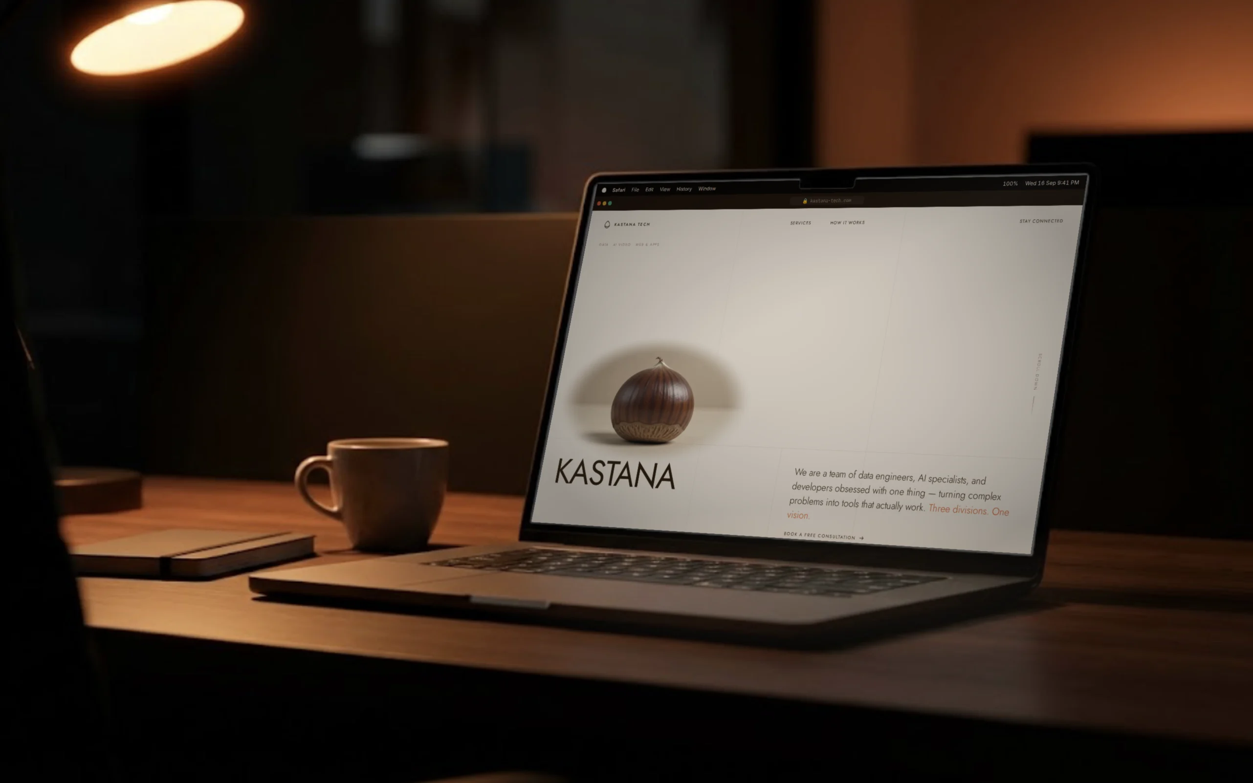 kastana-tech.com, built by Kastana Dev, on a laptop