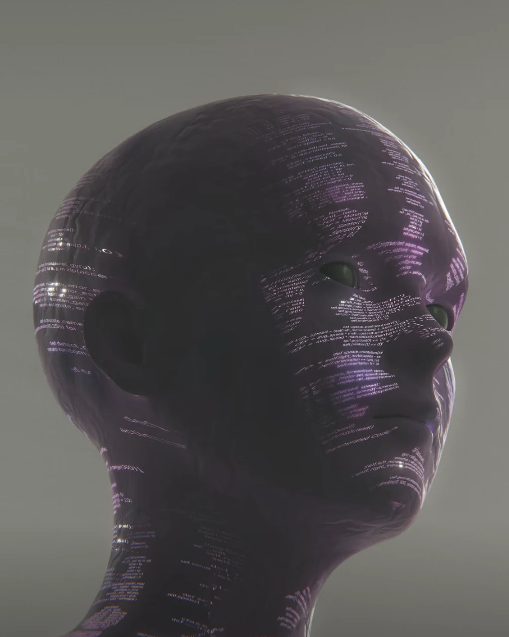 AI-generated portrait with code projected on the face